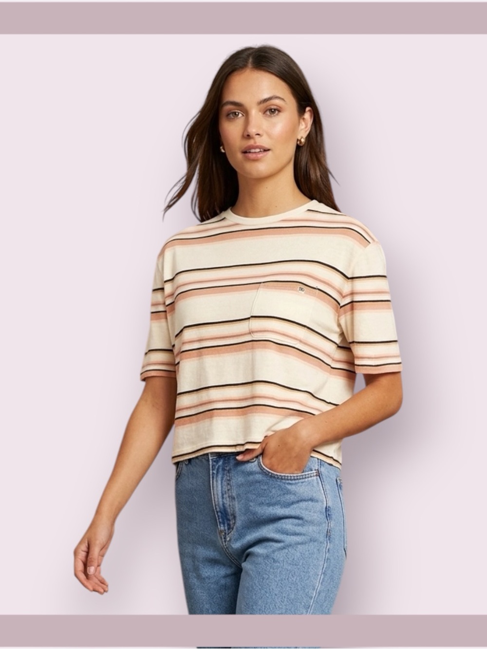 Billabong Ginger Beach Street Striped Crew Neck Crop Pocket Tee